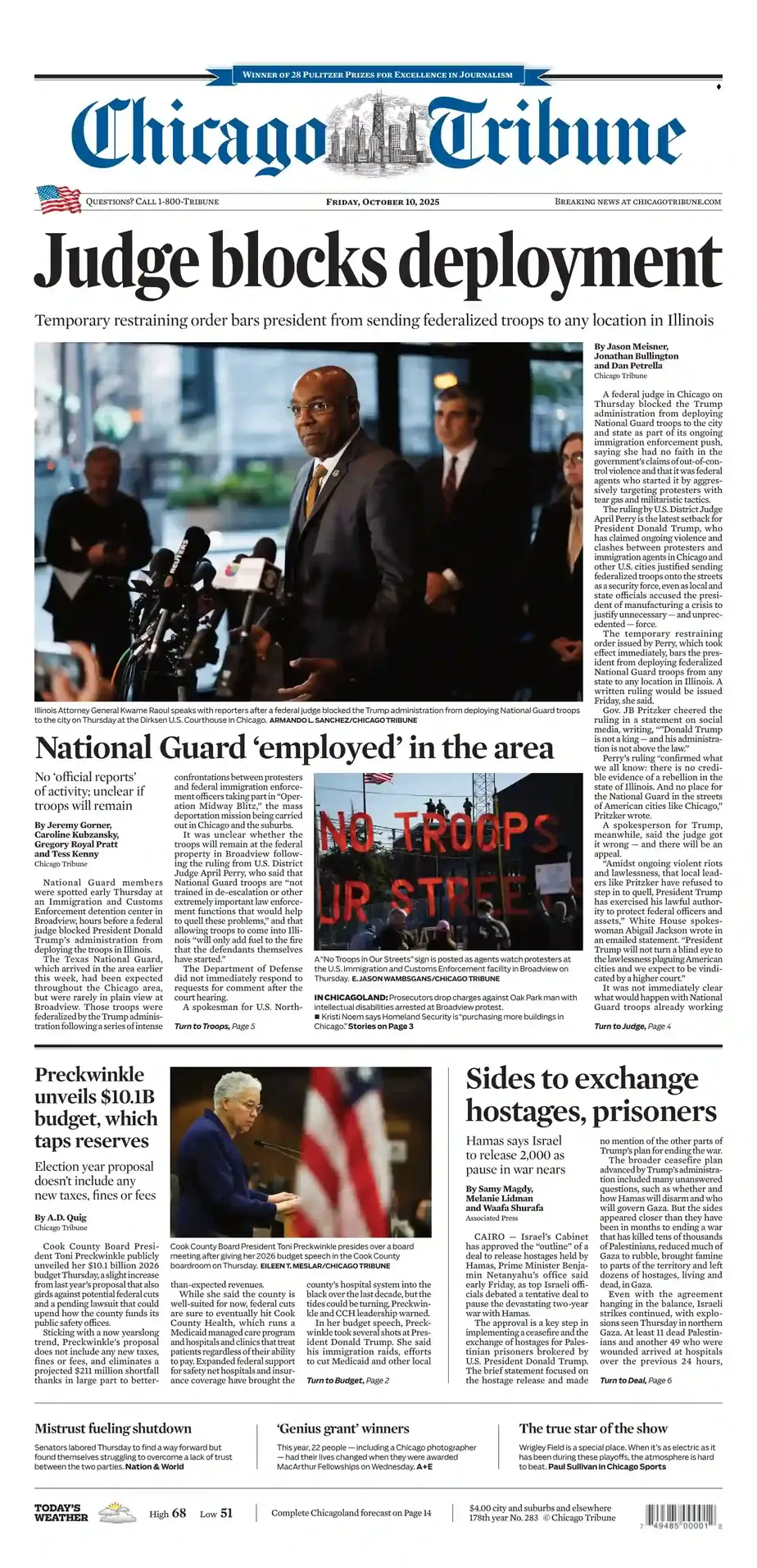 芝加哥论坛报 2025-10-10 Chicago Tribune 外刊下载 芝加哥论坛报 2025-10-10 Chicago Tribune 外刊下载