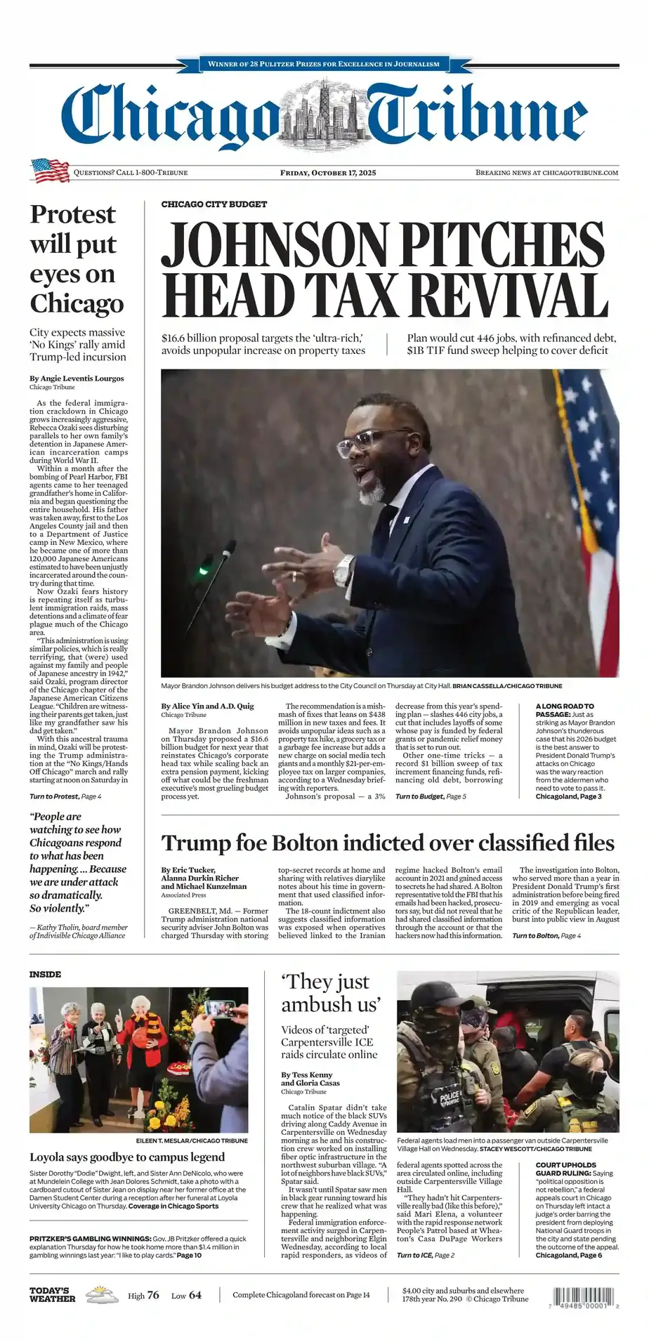 芝加哥论坛报 2025-10-17 Chicago Tribune 外刊下载 芝加哥论坛报 2025-10-17 Chicago Tribune 外刊下载