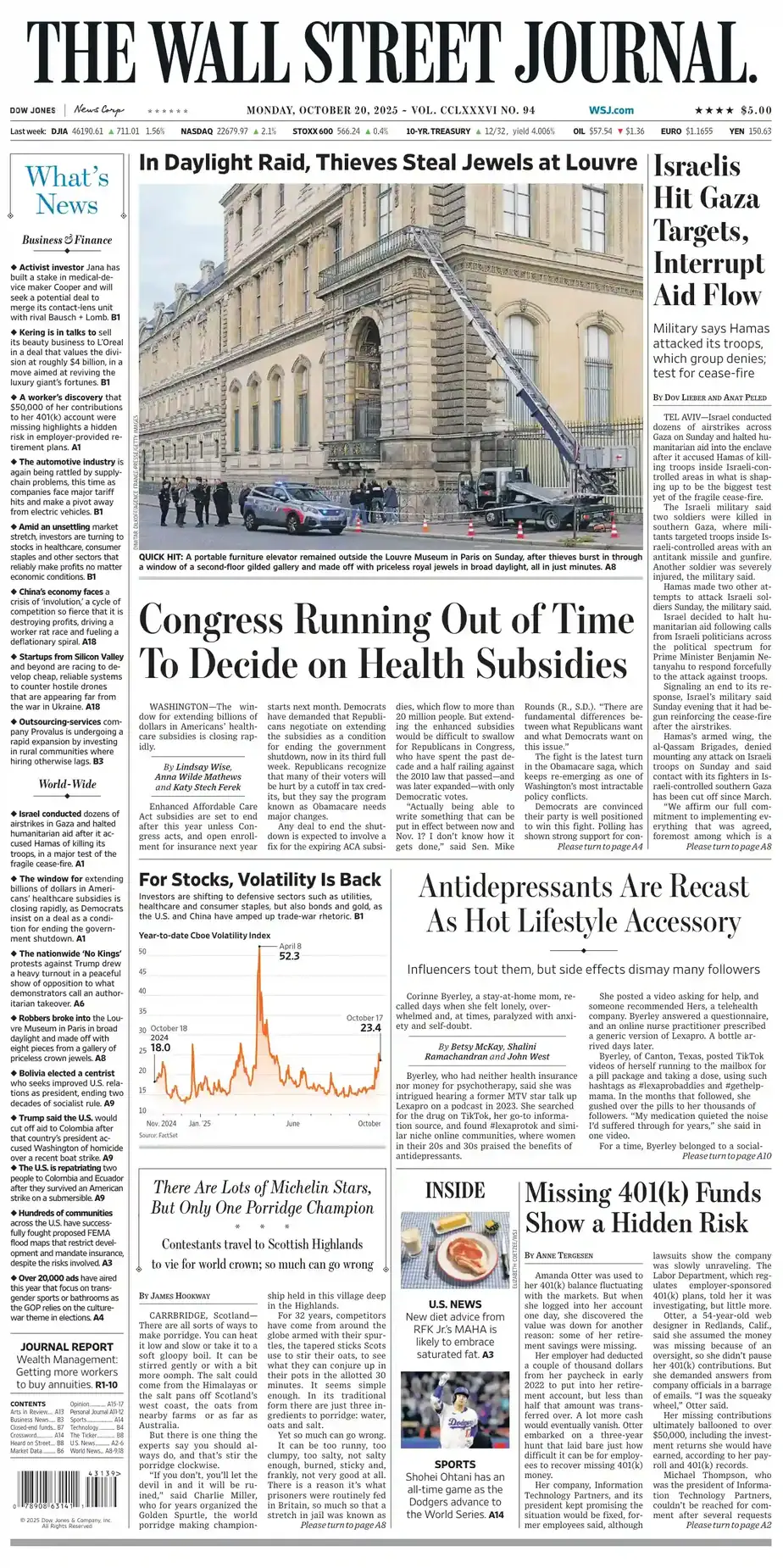 华尔街日报 2025-10-20 The Wall Street Journal 外刊下载