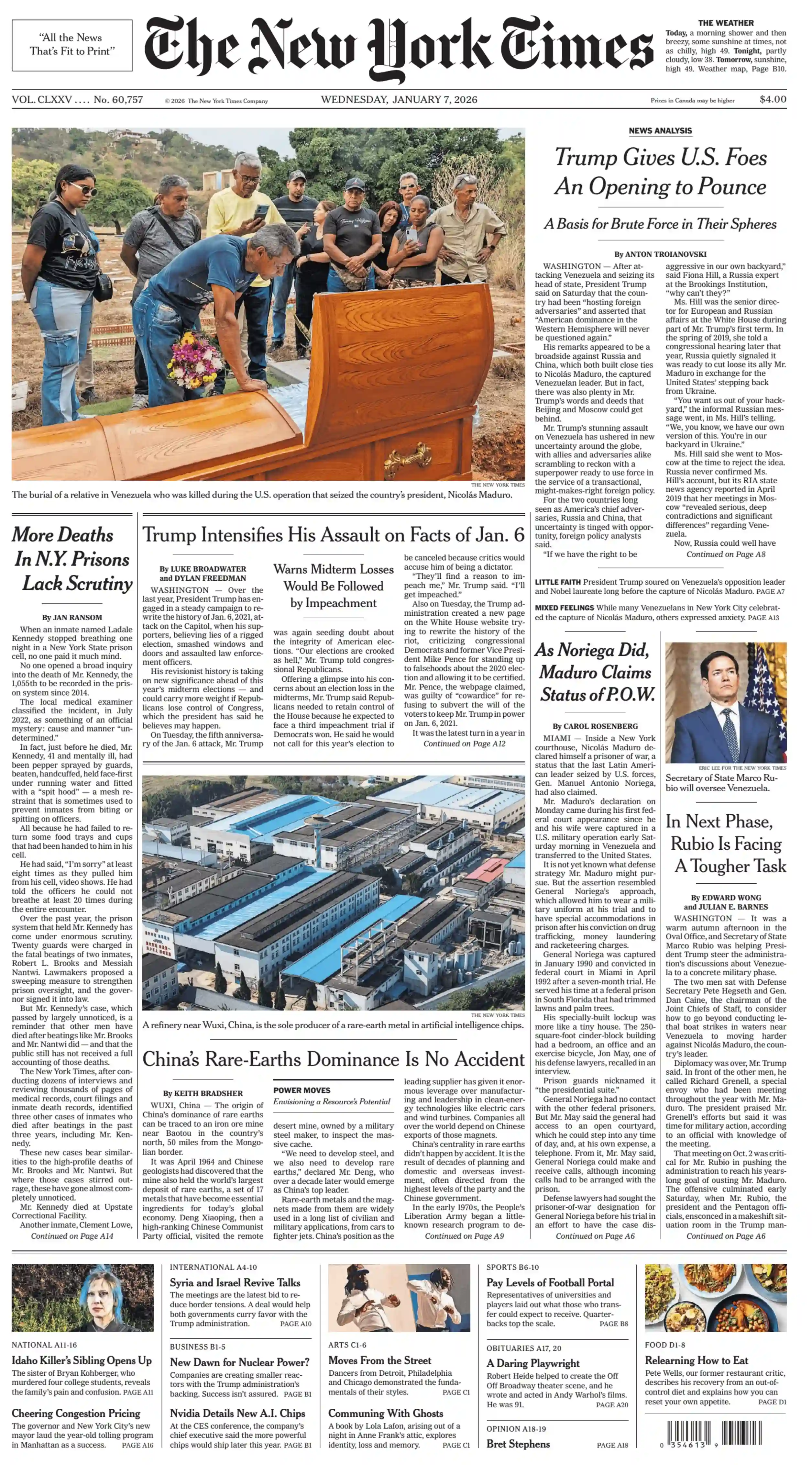 纽约时报 2026-01-07 The New York Times 外刊下载 英语报纸