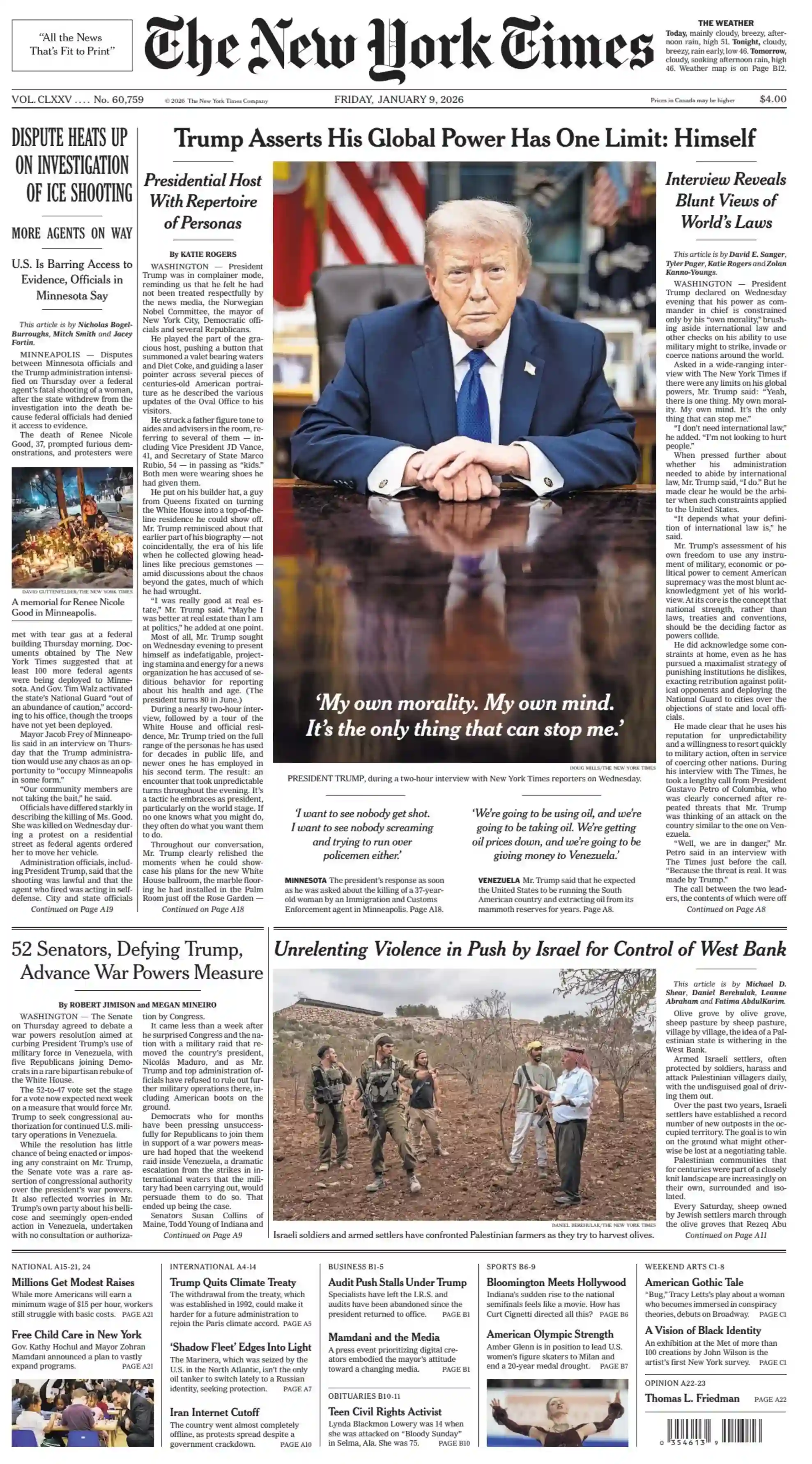 纽约时报 2026-01-09 The New York Times 外刊下载 英语报纸