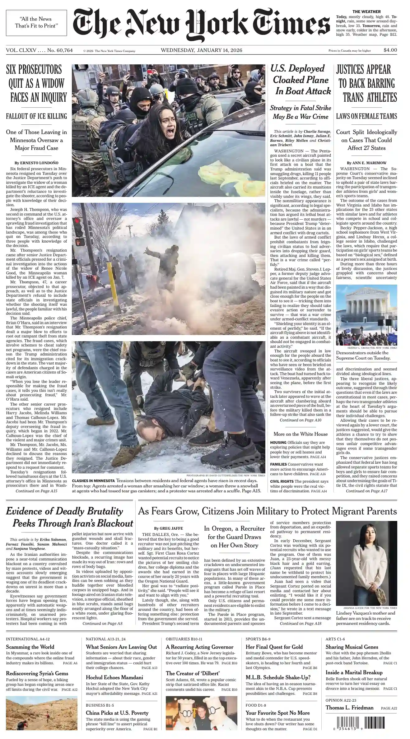 纽约时报 2026-01-14 The New York Times 外刊下载 英语报纸
