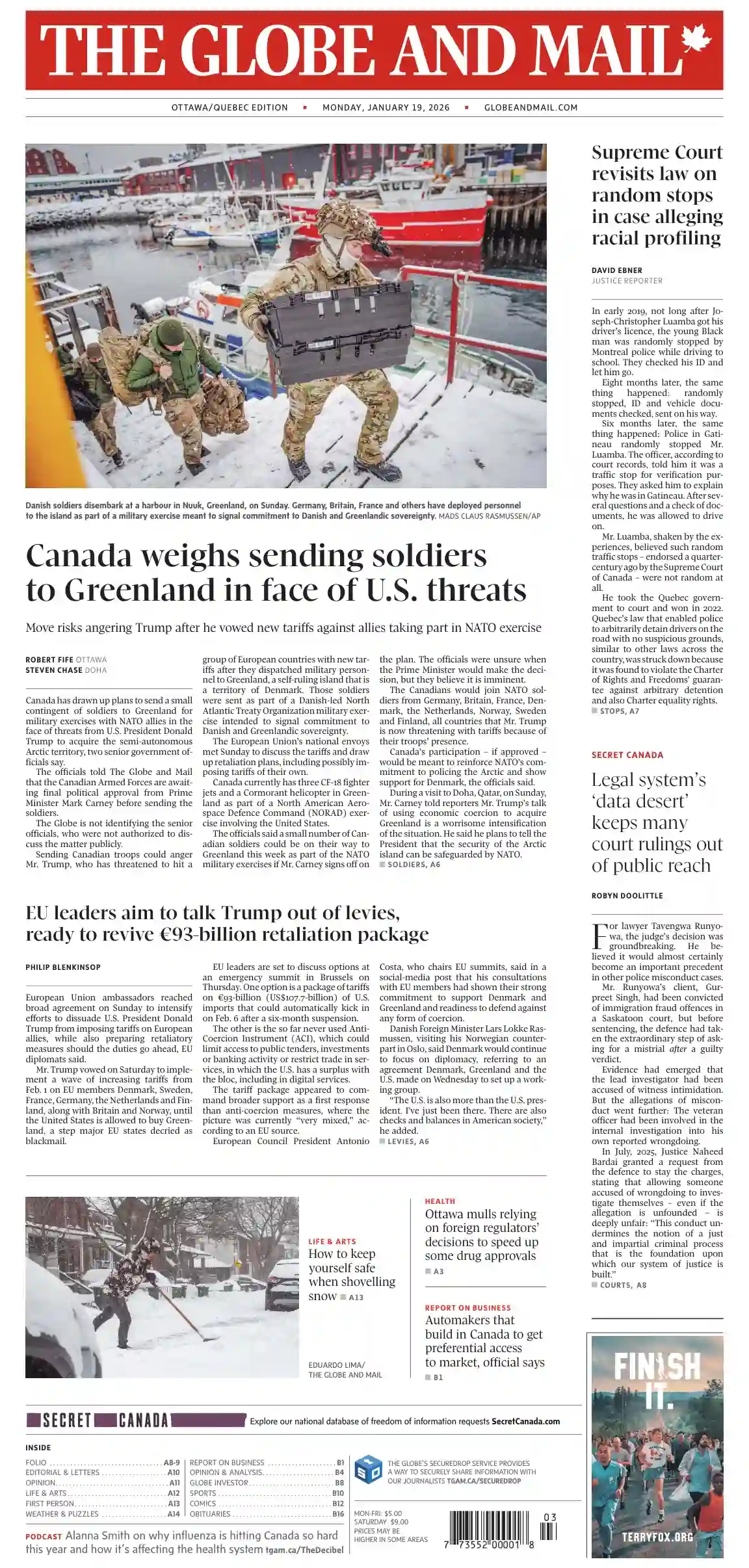 The Globe and Mail 2026-01-19 每日环球邮报