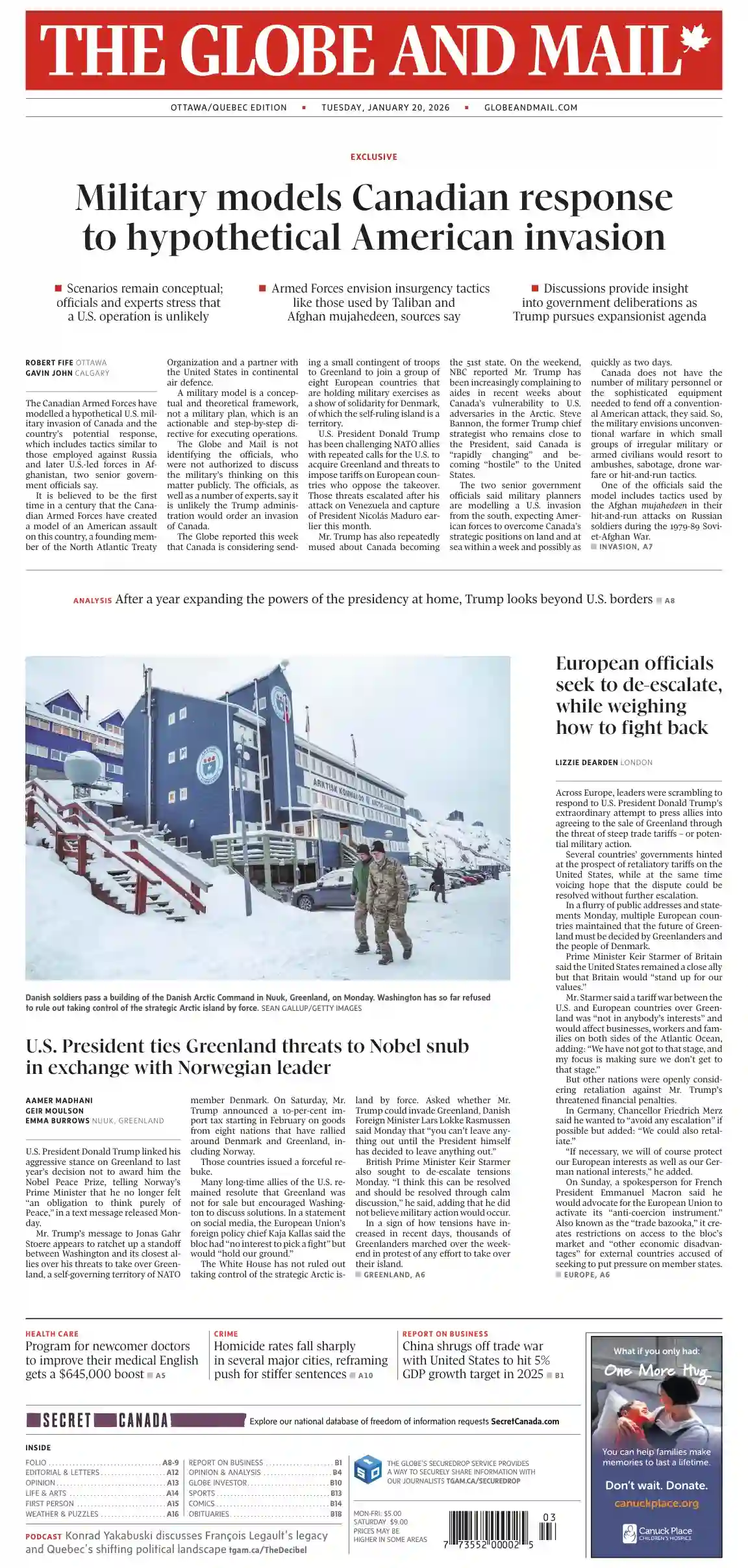 The Globe and Mail 2026-01-20 每日环球邮报