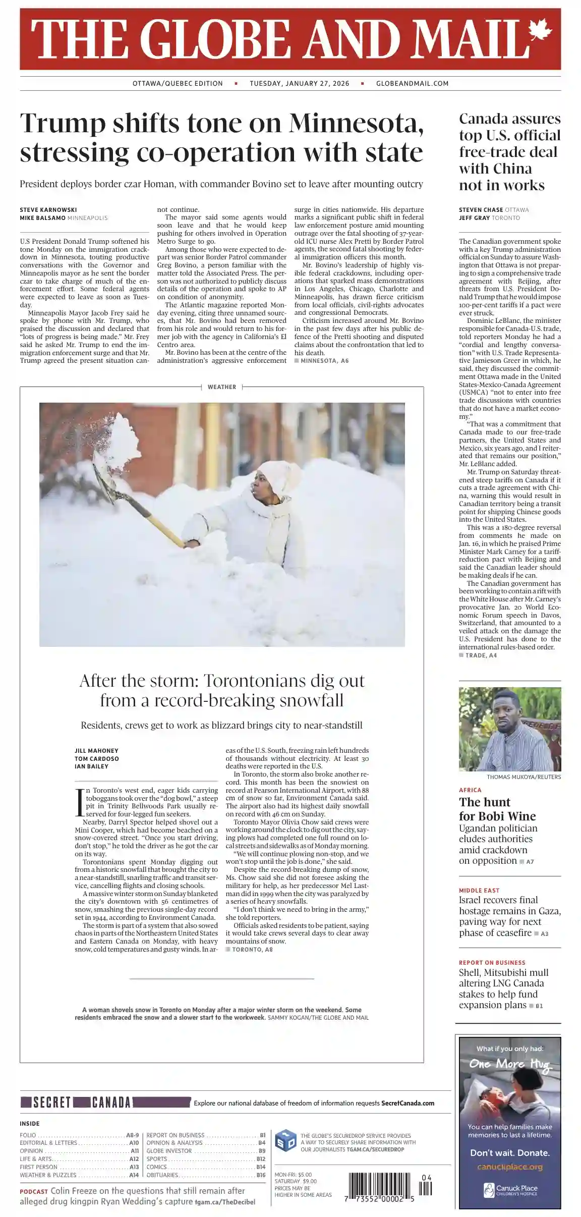 The Globe and Mail 2026-01-27 每日环球邮报
